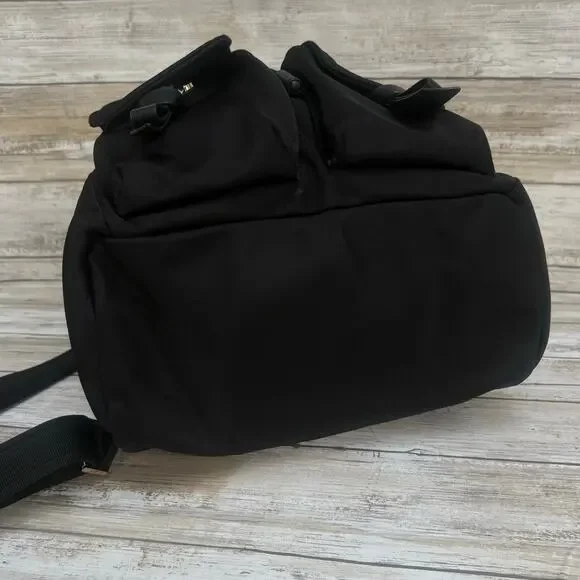 Kate Spade Carley Nylon Flap Backpack Black Drawstring Preppy Casual Athleisure - Picture 7 of 16